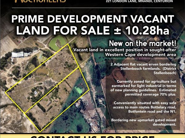 10.3 ha Land available in Stellenbosch Central